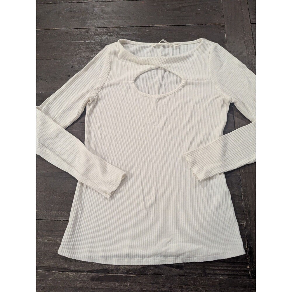 Womens Cyrus Sz Medium White Long Sleeve Almond Cut Open‎ Chest Shirt